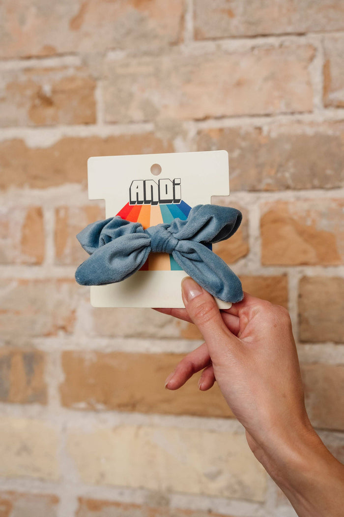 Dusty Blue Velvet Bow Scrunchie