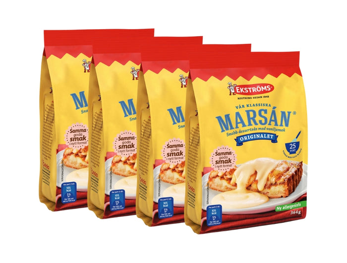 Ekströms Marsán Snabb Dessertsås 25 Portioner 4 × 364g (4 × 12.84 oz) – Authentic Swedish Instant Vanilla Dessert Sauce Mix