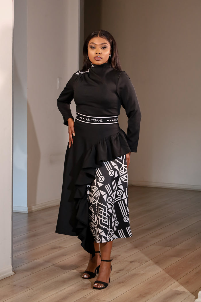 Fabrosanz: Black Top with Nguni Print Detail