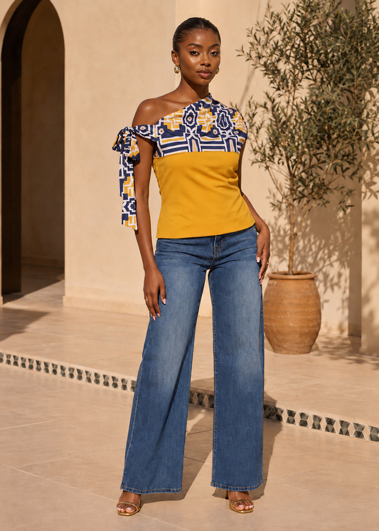 Fabrosanz: Mustard Top with Tshwane Union print detail
