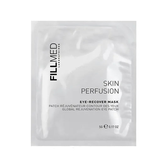 Grace Beauty FILLMED Skin Perfusion CAB Eye Recover Mask shown on a model's eye area, designed to soothe and rejuvenate the skin.