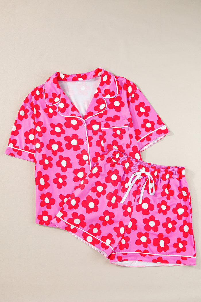 Flower Print Short Sleeve Shirt Pajamas Set 🇺🇸