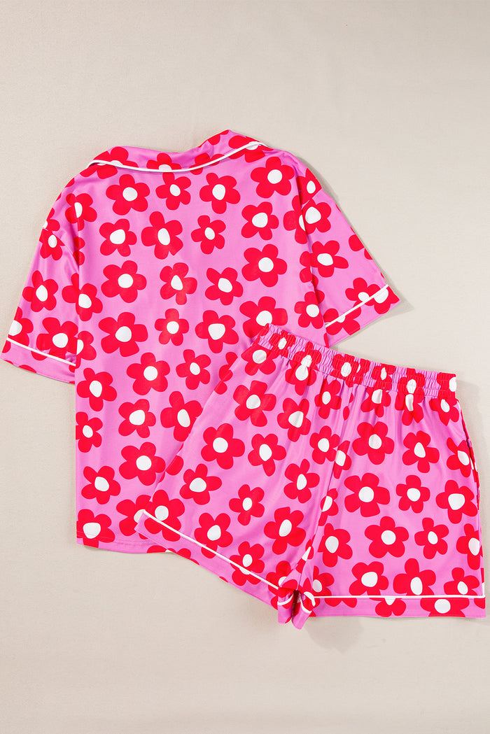 Flower Print Short Sleeve Shirt Pajamas Set 🇺🇸