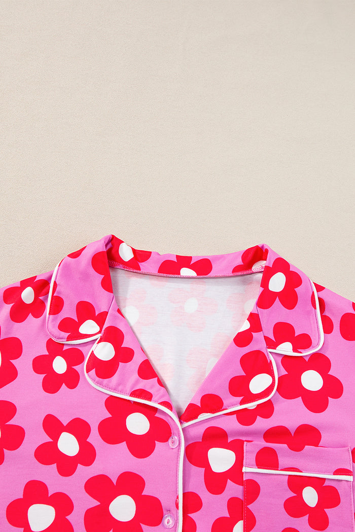 Flower Print Short Sleeve Shirt Pajamas Set 🇺🇸
