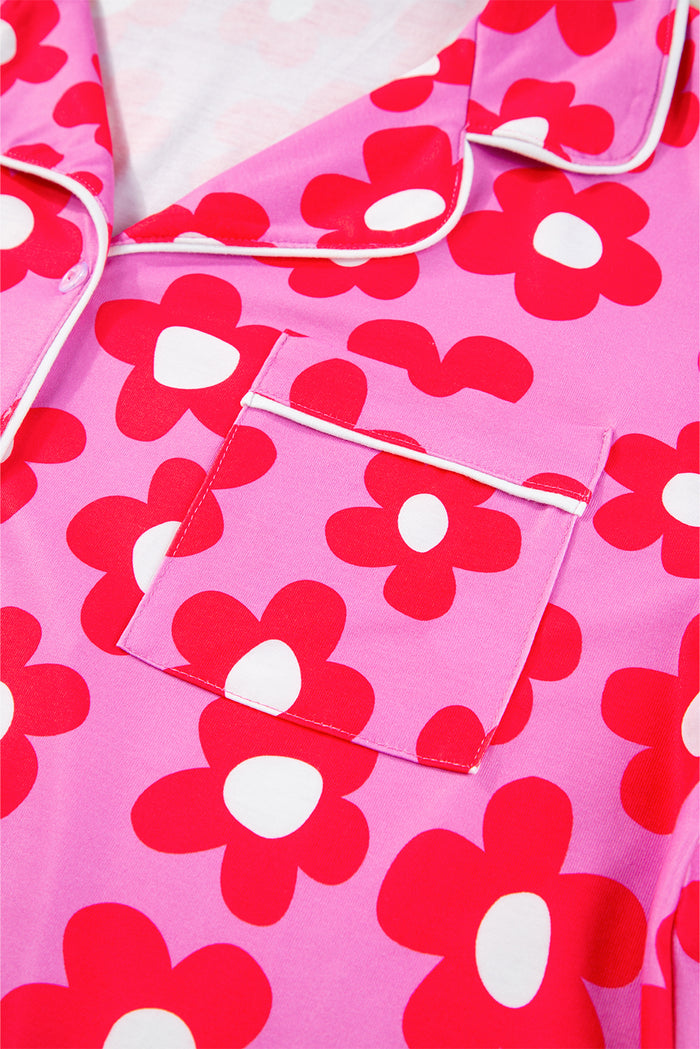 Flower Print Short Sleeve Shirt Pajamas Set 🇺🇸