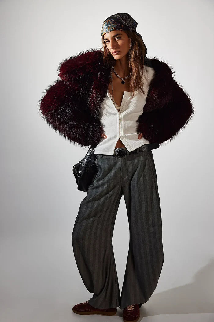 Free People Spotlight Barrel Pinstripe Trousers