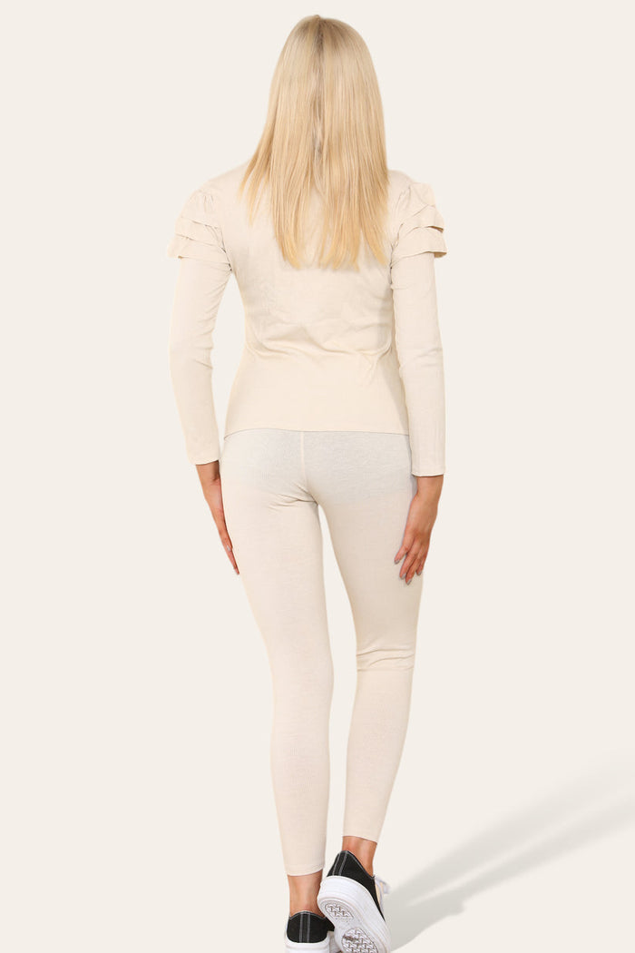 Frilled Sleeves Set Shoulder Golden Button Lounge Wear Suit 🇬🇧