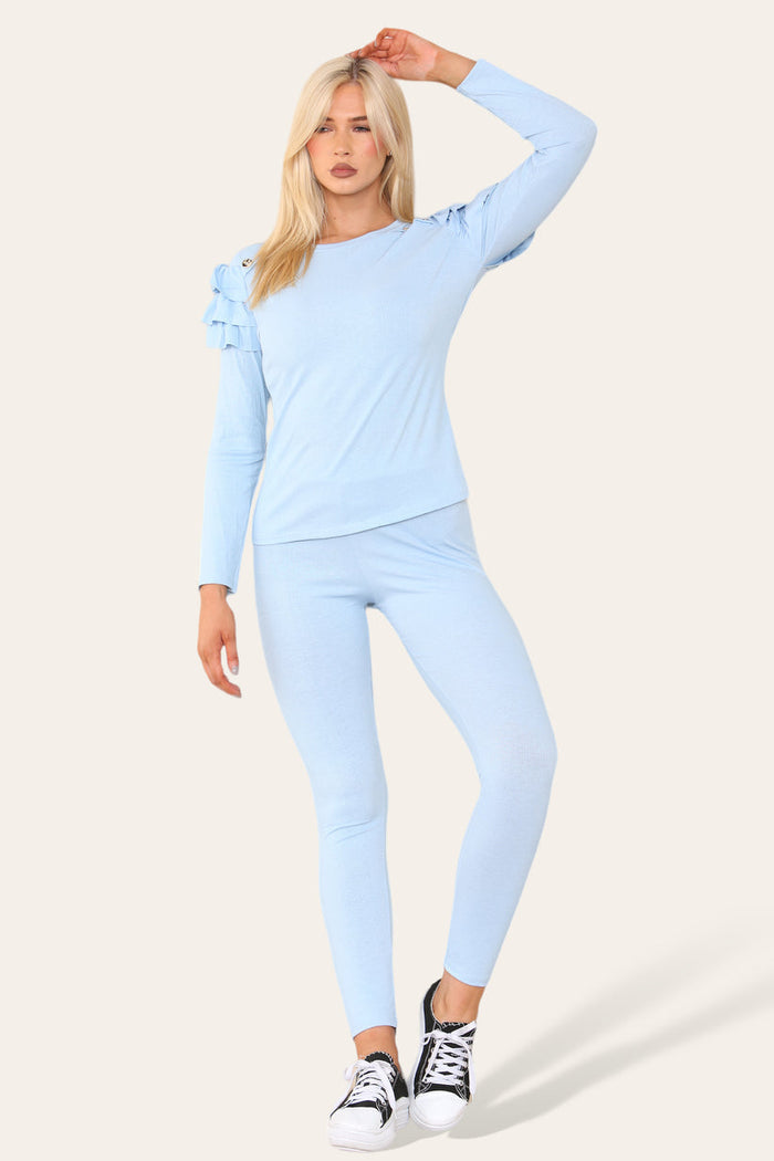 Frilled Sleeves Set Shoulder Golden Button Lounge Wear Suit 🇬🇧