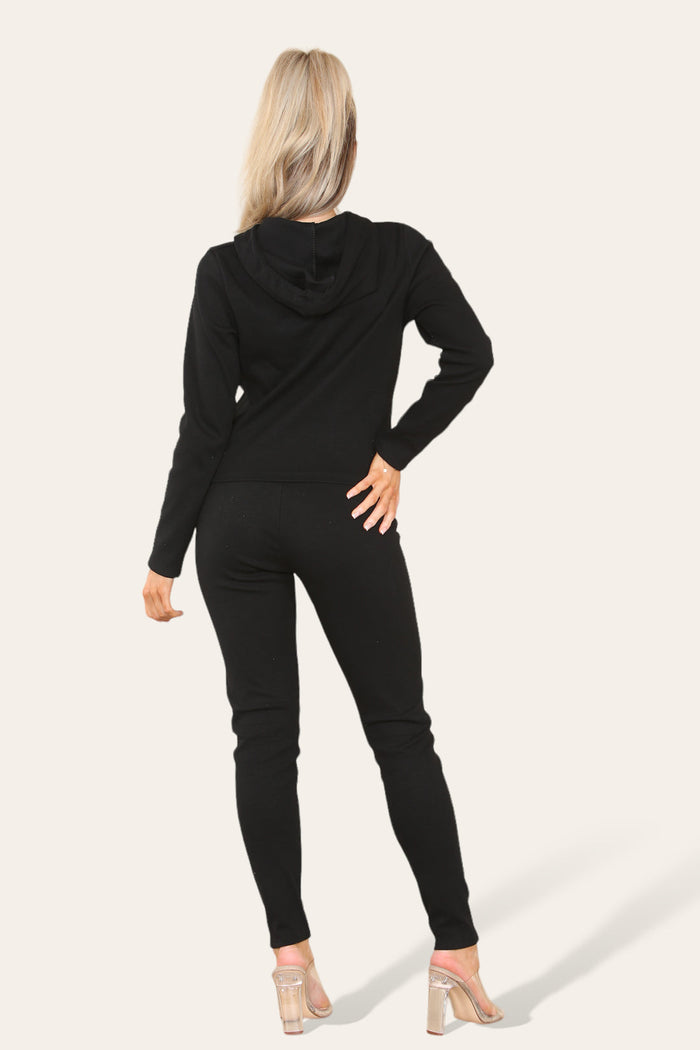 Front Pocket Zip Suit Ribbed Hooded Lounge Wear Set 🇬🇧
