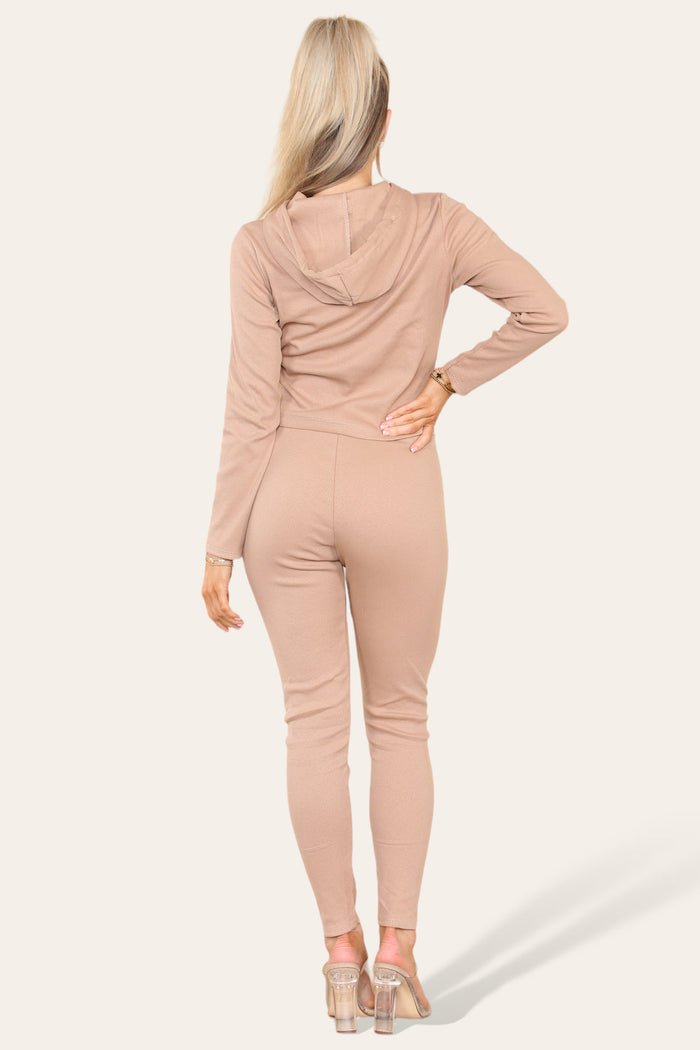 Front Pocket Zip Suit Ribbed Hooded Lounge Wear Set 🇬🇧