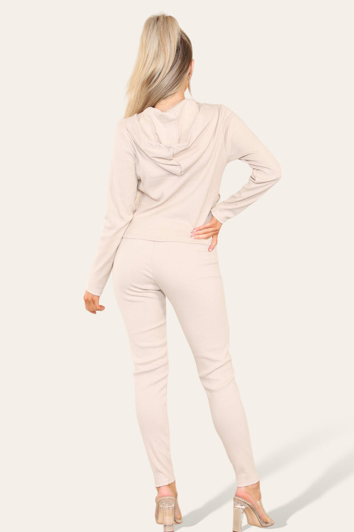 Front Pocket Zip Suit Ribbed Hooded Lounge Wear Set 🇬🇧