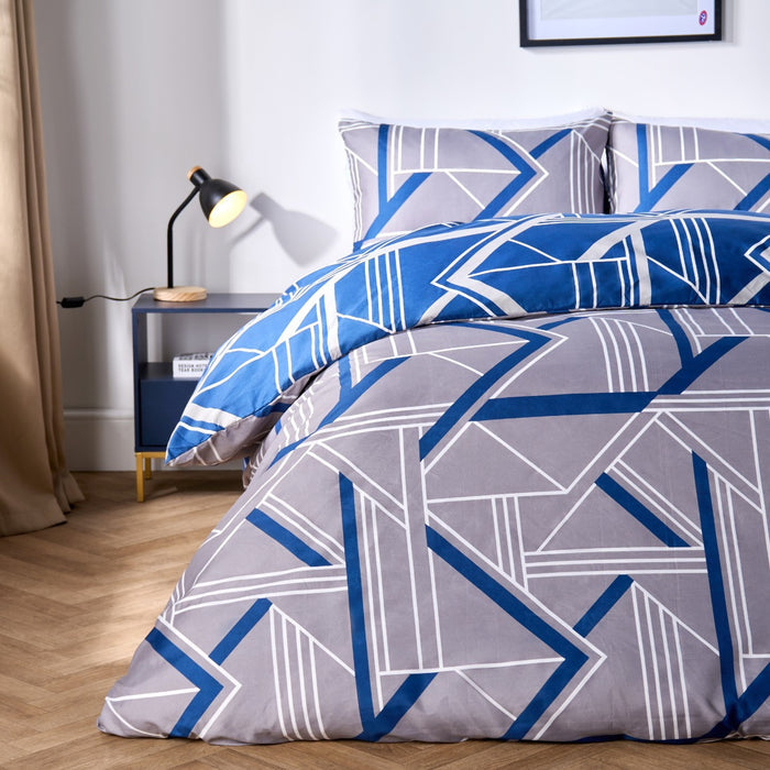 Geometric Print Reversible Duvet Set - Grey/Navy 🇬🇧