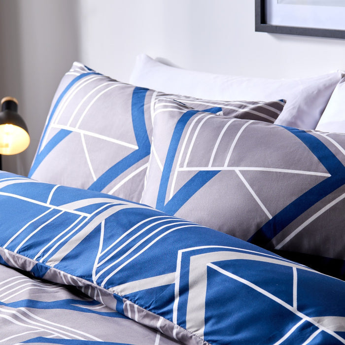 Geometric Print Reversible Duvet Set - Grey/Navy 🇬🇧