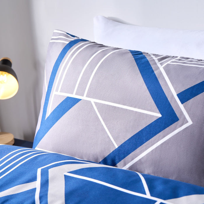 Geometric Print Reversible Duvet Set - Grey/Navy 🇬🇧