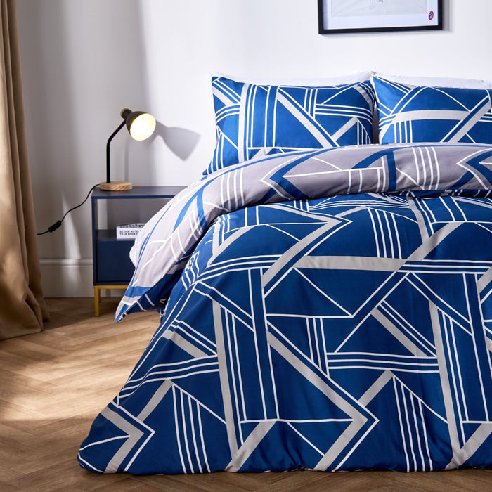 Geometric Print Reversible Duvet Set - Grey/Navy 🇬🇧