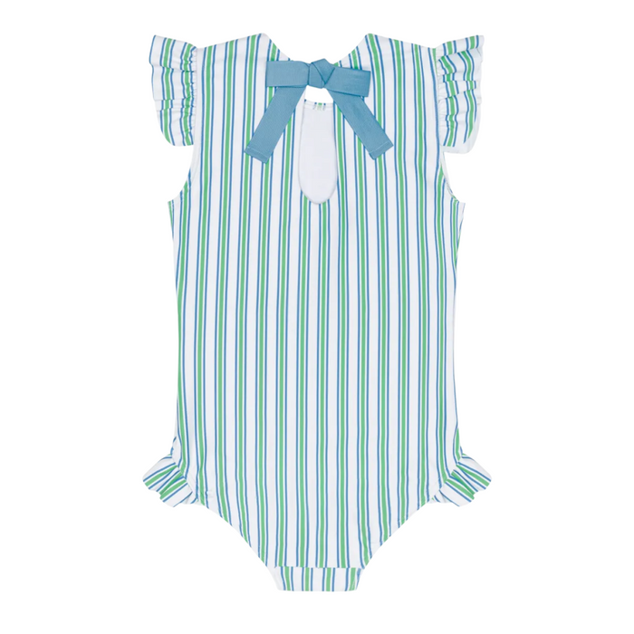 girls tamarin stripe ruffle cap sleeve one piece
