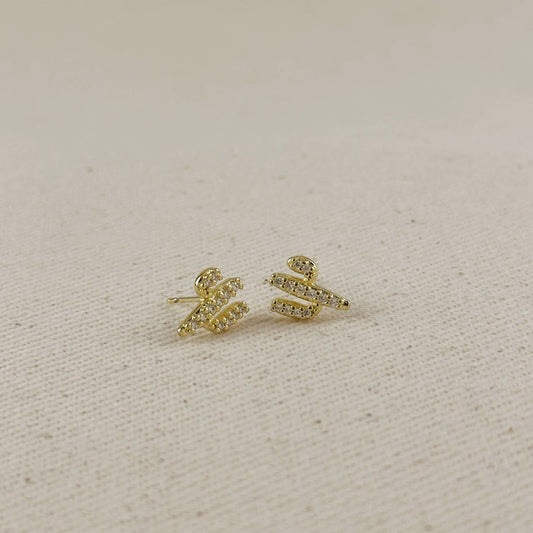 GoldFi 18k Gold Filled Cactus Stud Earrings With Micro Cubic Zirconia Stones