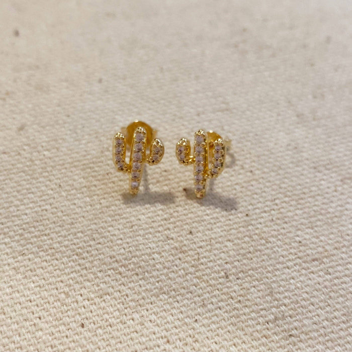 GoldFi 18k Gold Filled Cactus Stud Earrings With Micro Cubic Zirconia Stones