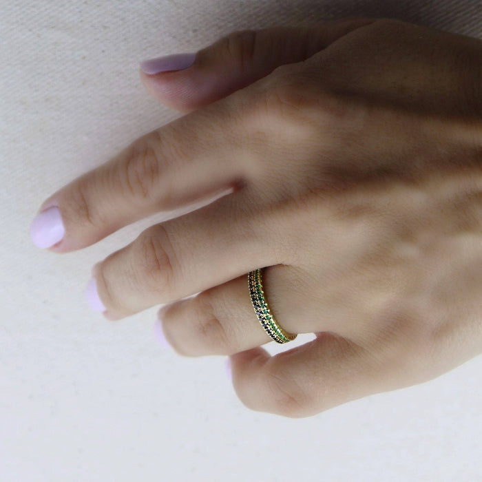 GoldFi 18k Gold Filled Colored Eternity Micro Cubic Zirconia Stone Ring