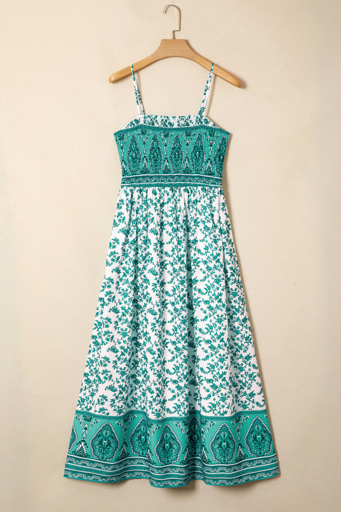 Green Boho Floral Print Shirred Cami Maxi Dress 🇺🇸