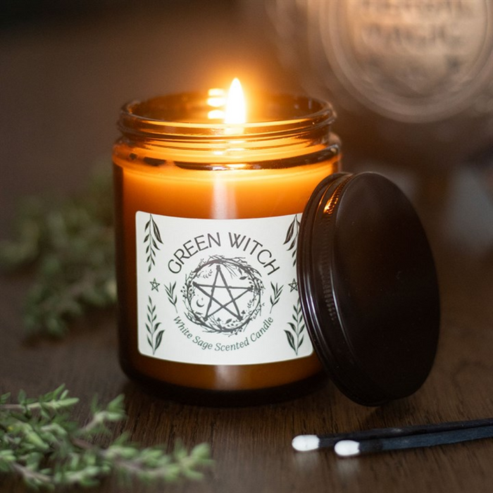 Green Witch White Sage Amber Glass Candle 🇬🇧