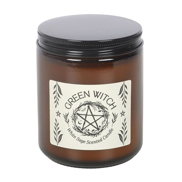 Green Witch White Sage Amber Glass Candle 🇬🇧