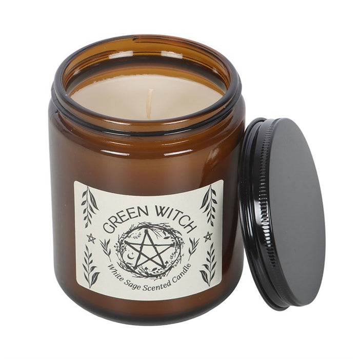 Green Witch White Sage Amber Glass Candle 🇬🇧