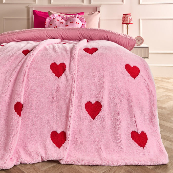 Hearts Tufted Fleece Throw - Pink 🇬🇧