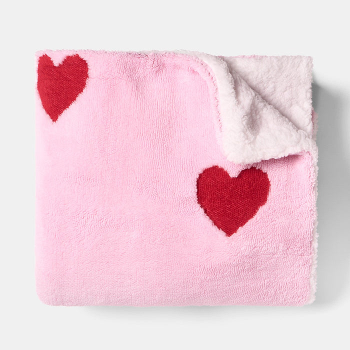 Hearts Tufted Fleece Throw - Pink 🇬🇧