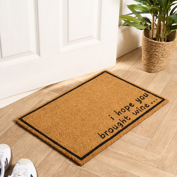 Hope You Brought Wine Print Coir Mat - Natural 🇬🇧
