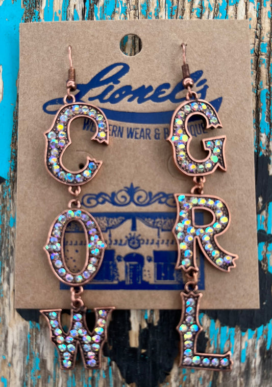 COWGRL Copper Rhinestone  Earrings