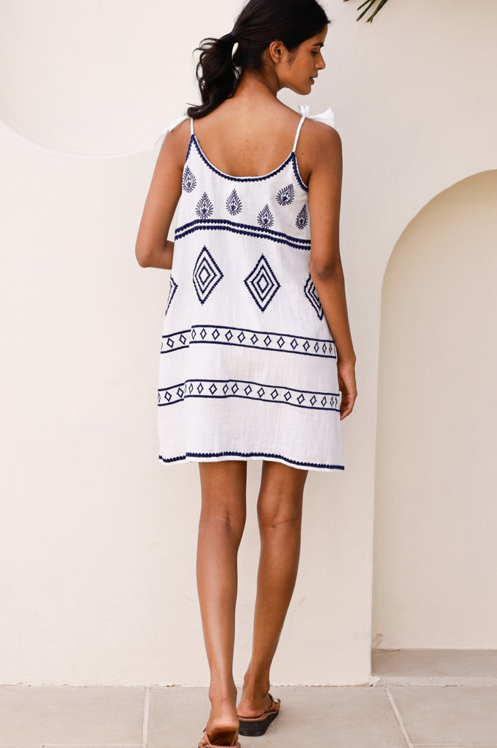 Imogen Mini Dress | White/Navy - Aspiga