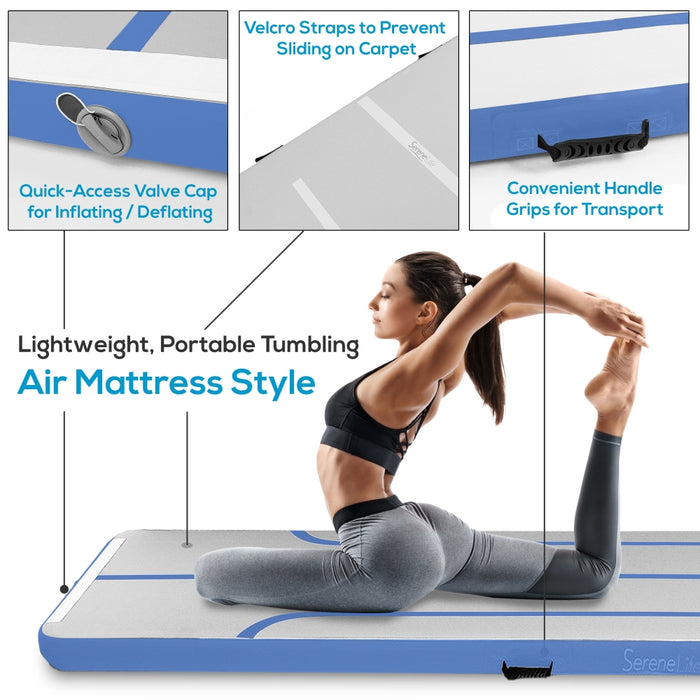Inflatable Gymnastics Mat - Bouncy, Waterproof, Durable PVC - Blue