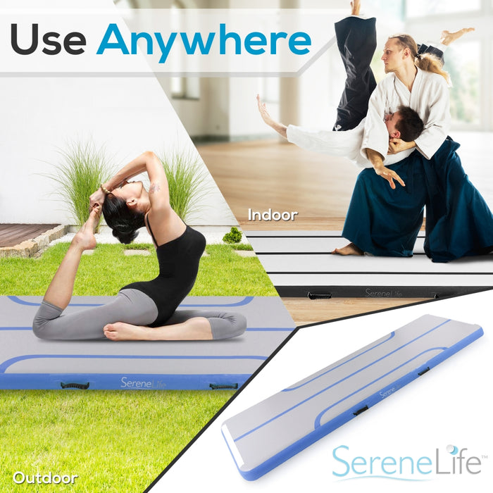 Inflatable Gymnastics Mat - Bouncy, Waterproof, Durable PVC - Blue