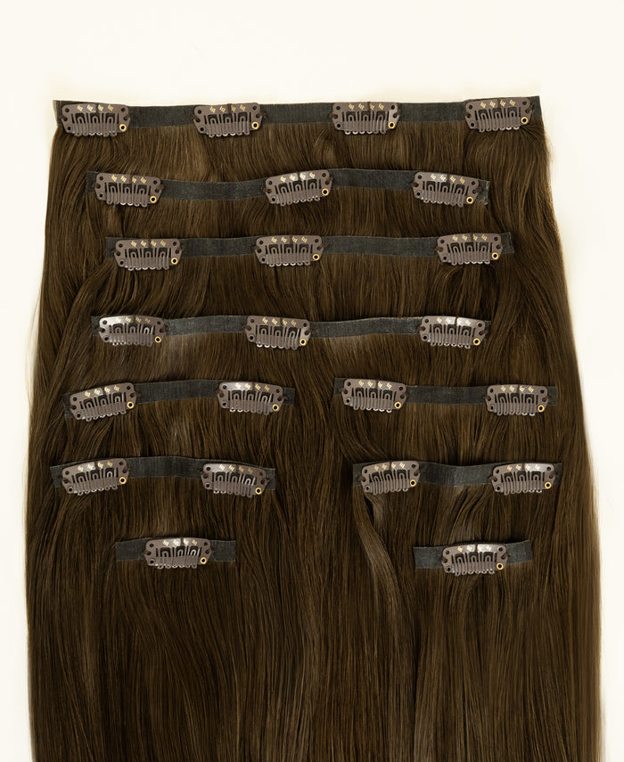 invisible clip-in hair extensions ash brown.