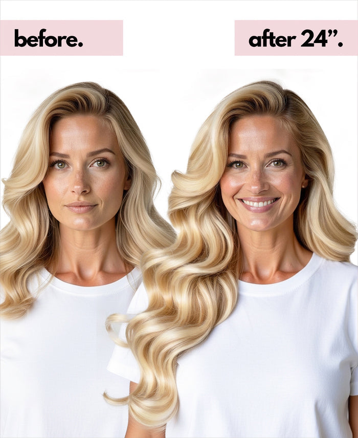 before and after blonde clip in hair extensions 24" inches