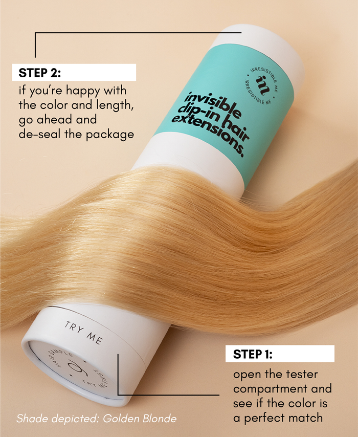 invisible clip-in hair extensions golden highlights.