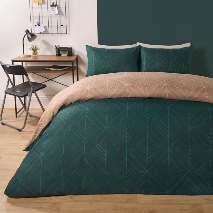 Isaac Geometric Reversible Duvet Cover Set - Teal/Natural 🇬🇧