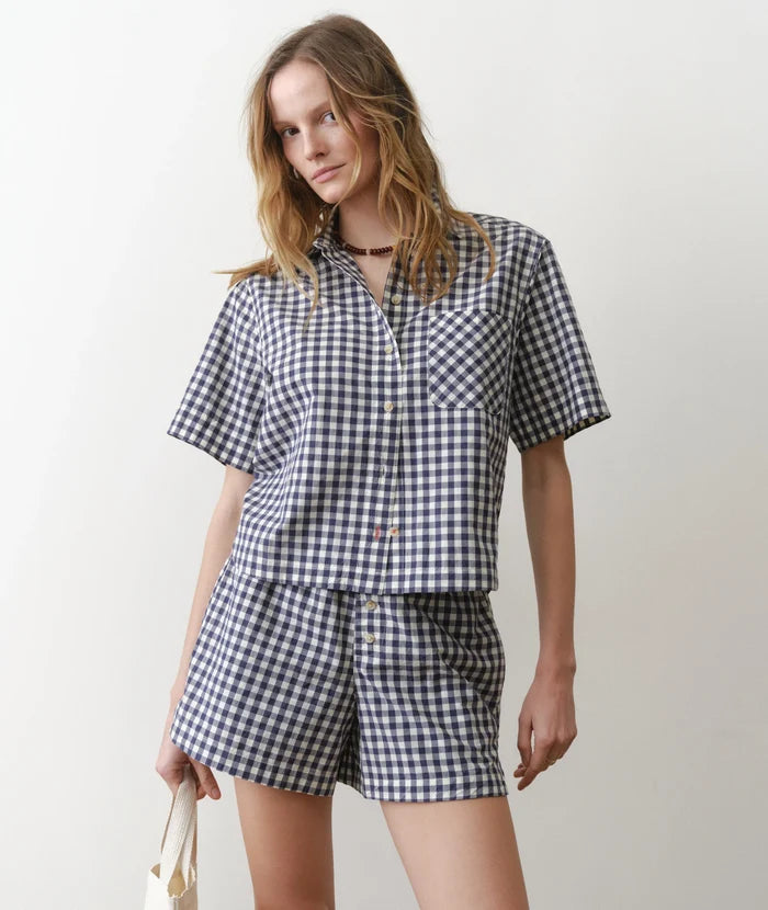 Joy Poplin Boxer Short Navy Gingham