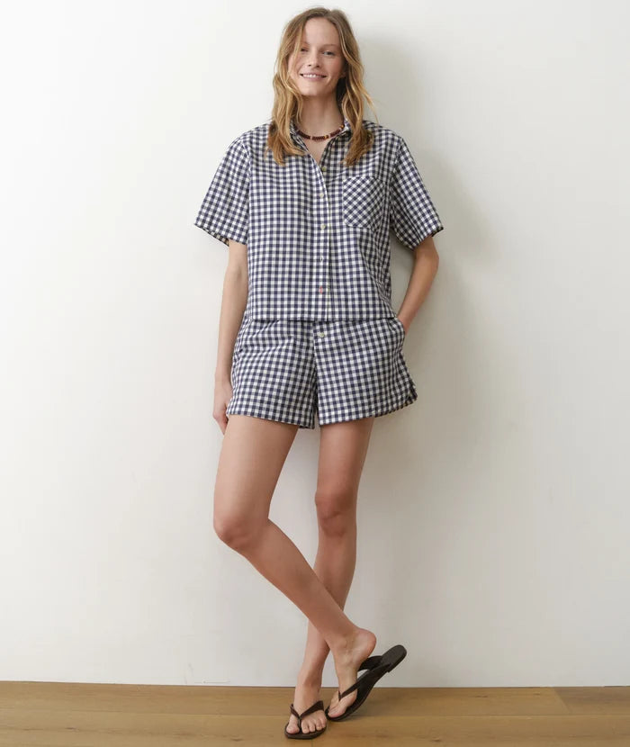 Joy Poplin Boxer Short Navy Gingham