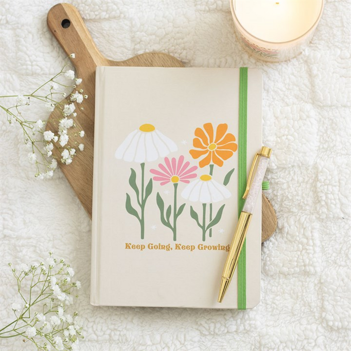 Keep Going, Keep Growing A5 Notebook with Rose Quartz Pen 🇬🇧