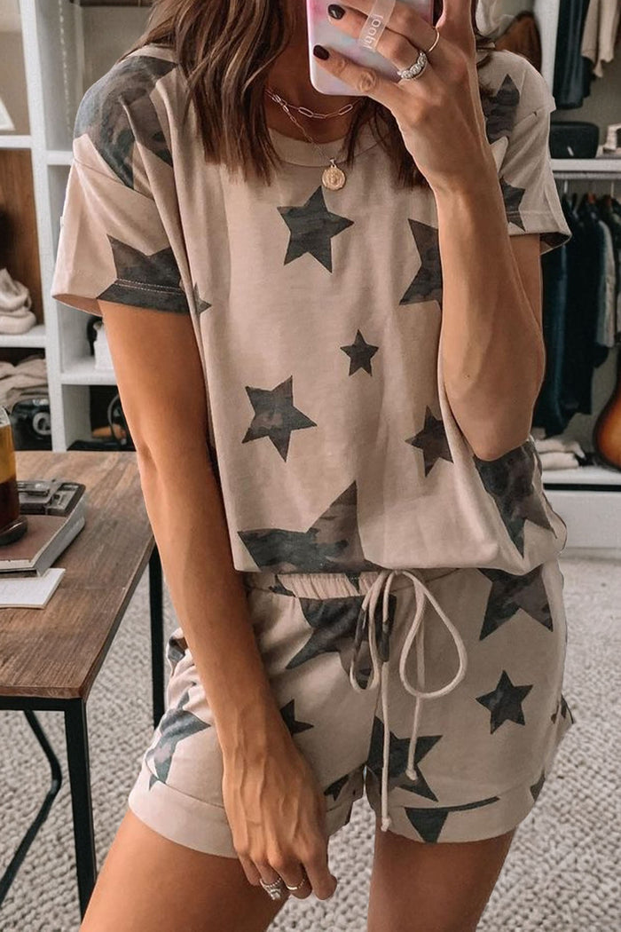 Khaki Camo Star Print Short Lounge Set 🇺🇸