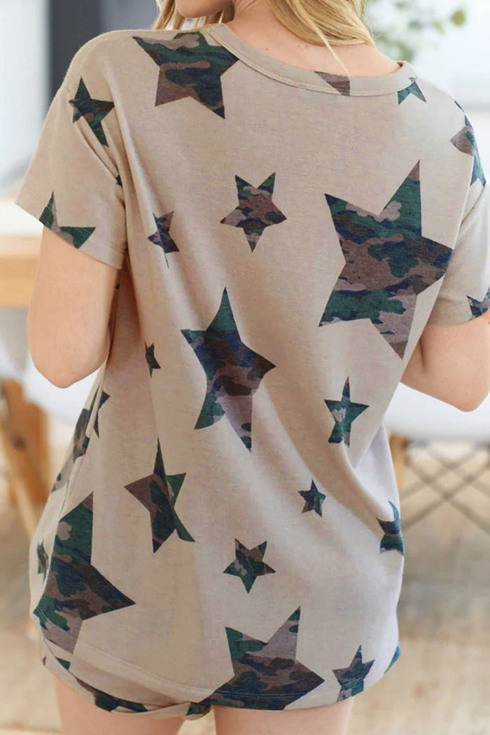 Khaki Camo Star Print Short Lounge Set 🇺🇸