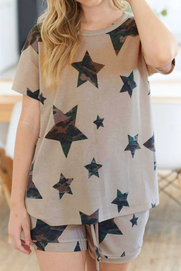Khaki Camo Star Print Short Lounge Set 🇺🇸