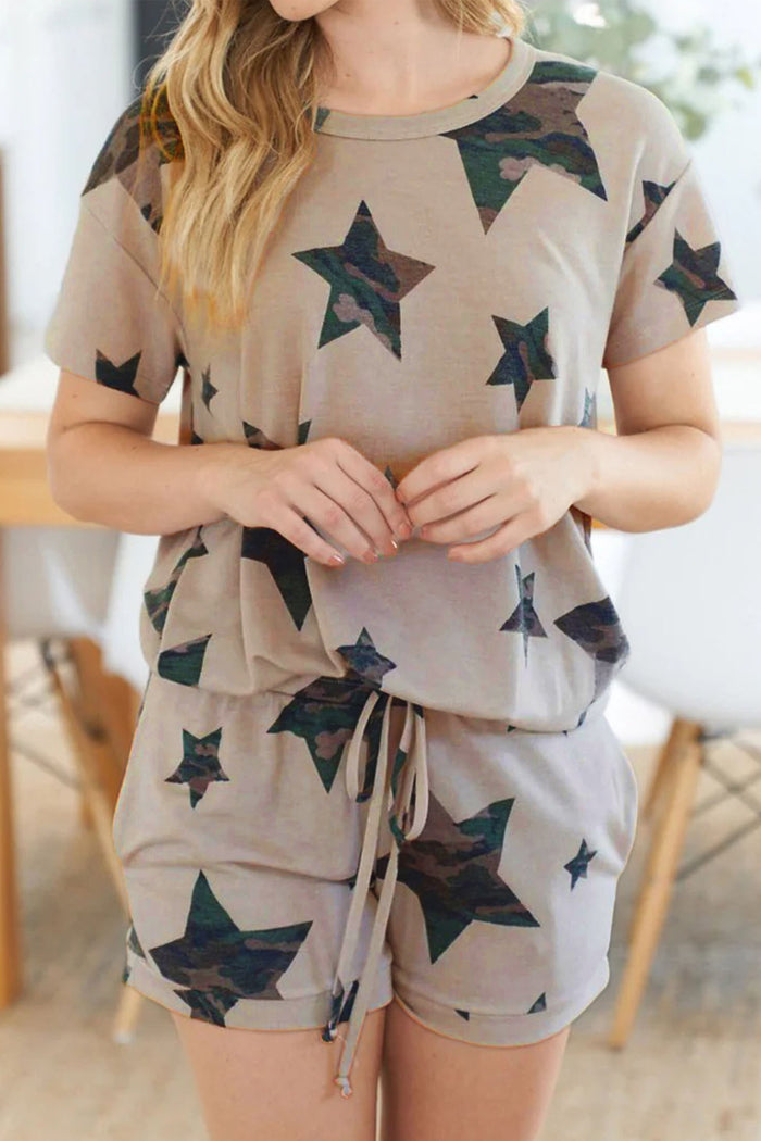 Khaki Camo Star Print Short Lounge Set 🇺🇸