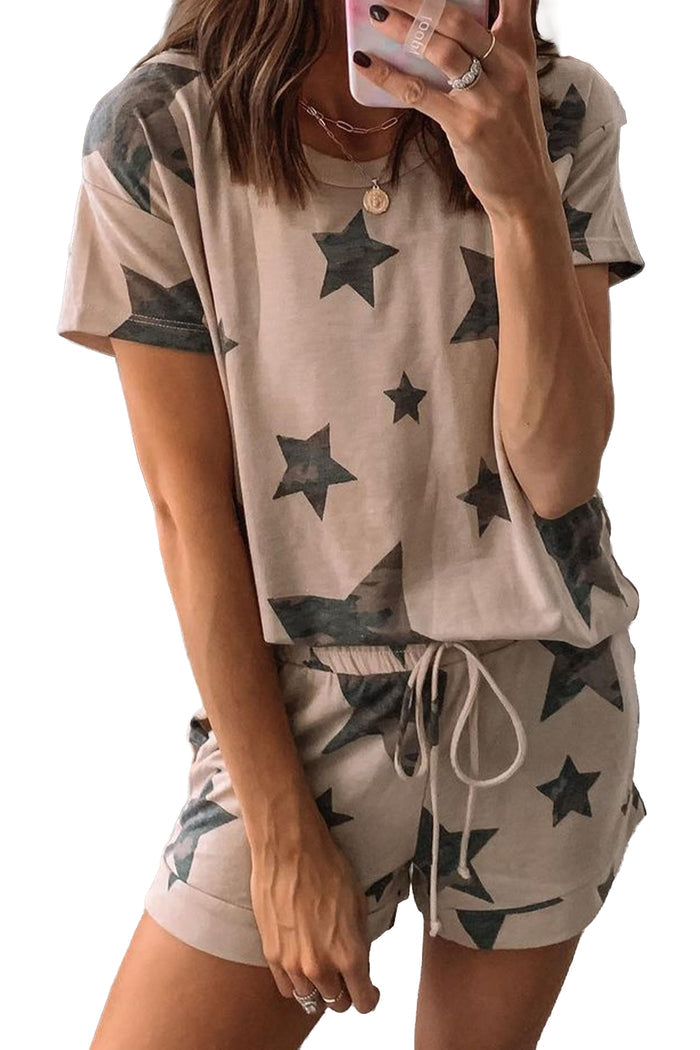 Khaki Camo Star Print Short Lounge Set 🇺🇸