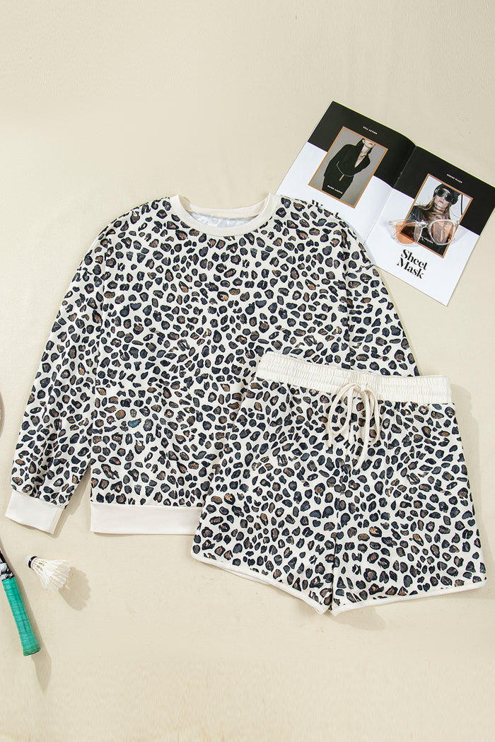 Khaki Plus Size Leopard Loose Pullover Casual Shorts 2pcs Outfit 🇺🇸