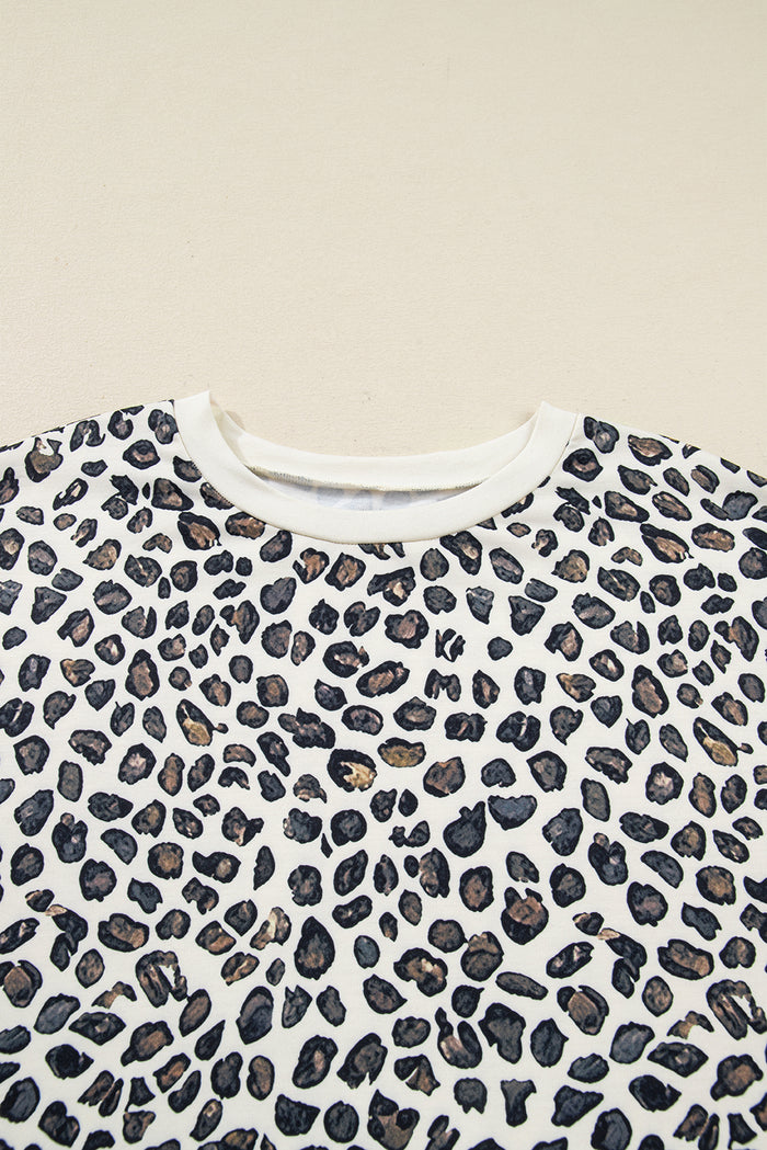 Khaki Plus Size Leopard Loose Pullover Casual Shorts 2pcs Outfit 🇺🇸