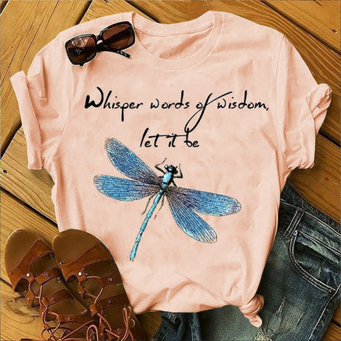 Ladies Alphabet Dragonfly Print T-Shirt Top 🇨🇳