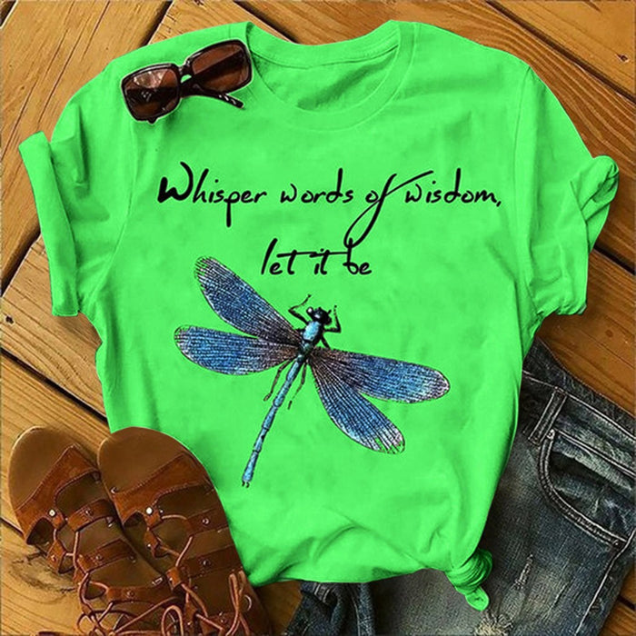 Ladies Alphabet Dragonfly Print T-Shirt Top 🇨🇳